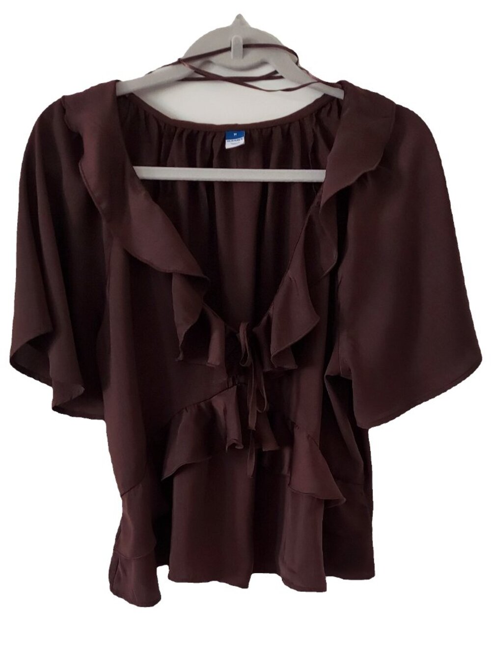 Old Navy Satin Ruffle Tie-Front Top in Dark Chocolate Brown SZ M NWOT